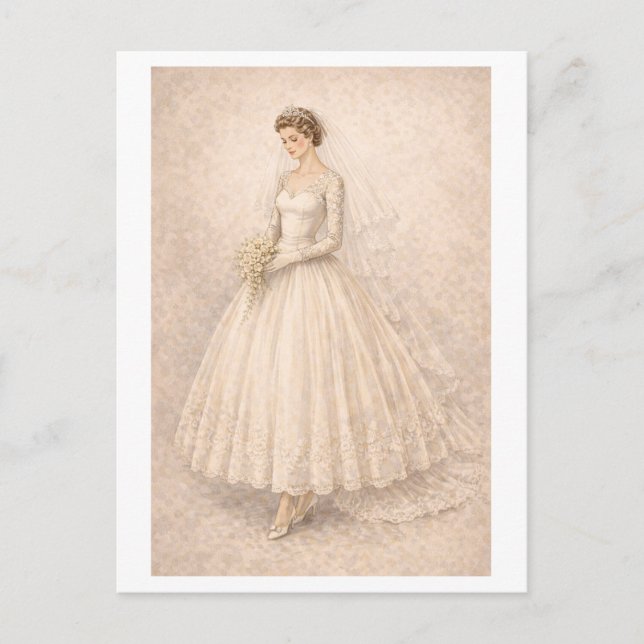 Vintage-Style 1950s Wedding Gown Postcard (Front)