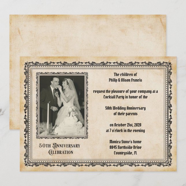 Vintage Style 50th Anniversary Celebration Invitation (Front/Back)