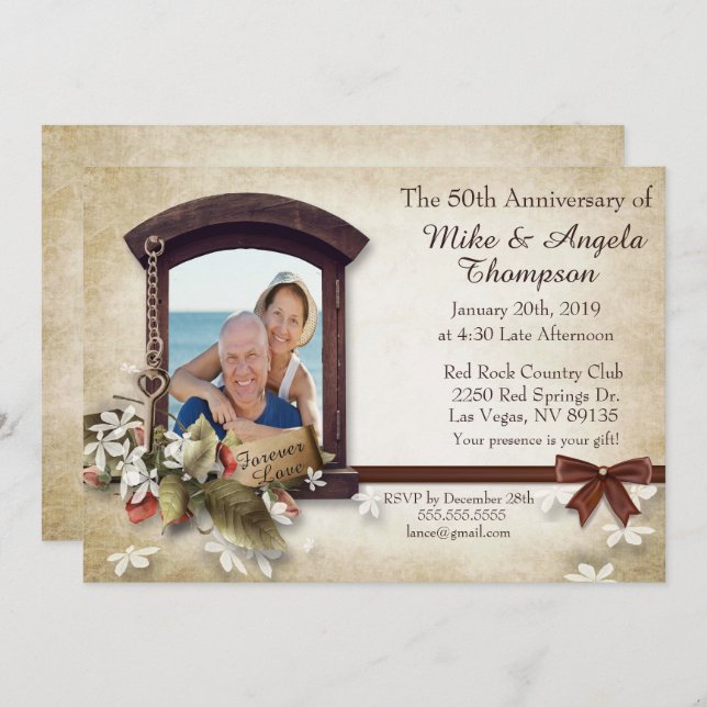 Vintage Style 50th Anniversary Invite (Front/Back)