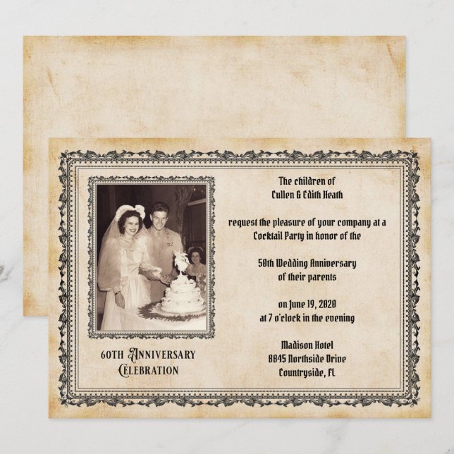 Vintage Style 60th Anniversary Celebration Invitation (Front/Back)