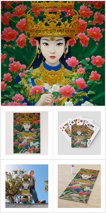 Vintage Style Abstract Asian Girl with Flowers