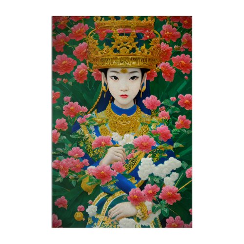 Vintage Style Abstract Asian Girl with Flowers Acrylic Print