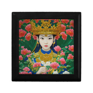 Vintage Style Abstract Asian Girl with Flowers Gift Box