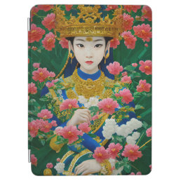 Vintage Style Abstract Asian Girl with Flowers iPad Air Cover