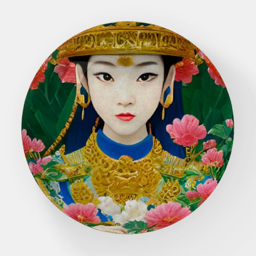 Vintage Style Abstract Asian Girl with Flowers Paperweight