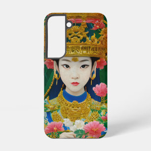 Vintage Style Abstract Asian Girl with Flowers Samsung Galaxy S22 Case