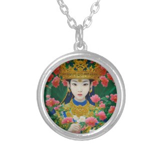 Vintage Style Abstract Asian Girl with Flowers