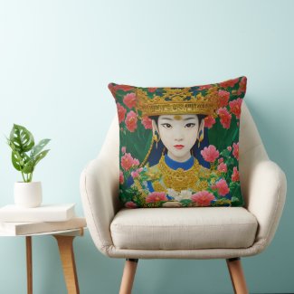 Vintage Style Abstract Asian Girl with Flowers
