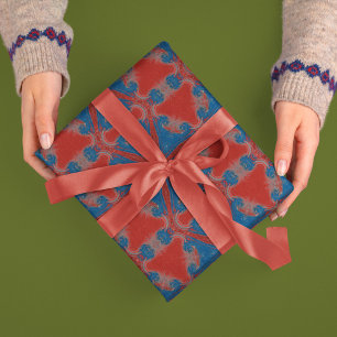 Vintage Style Abstract Star in Red and Blue Wrapping Paper Sheets