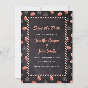Vintage Style Airmail Bike Rose Chalkboard Travel Save The Date