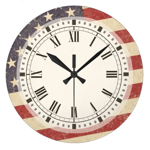 Vintage Style American Flag Grunge Look Large Clock