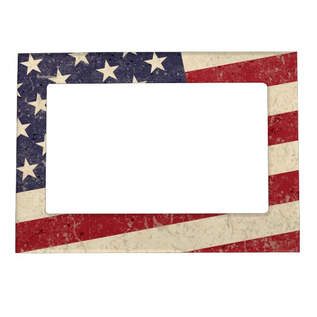 Vintage Style American Flag Grunge Look Magnetic Photo Frame (Front)