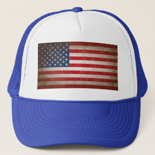 Vintage Style American Flag Patriotic Design Trucker Hat