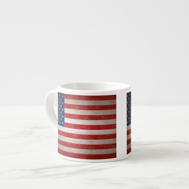 Vintage Style American Flag Patriotic Espresso Mug (Front Left)