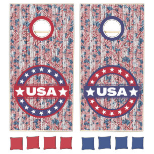 Vintage Style American Flag Pattern USA Emblem Cornhole Set