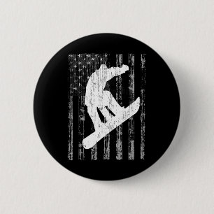Vintage Style American Flag T Shirt Snowboarding S Button
