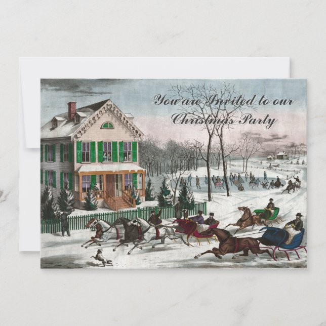 Vintage style American winter Christmas Invitation (Front)