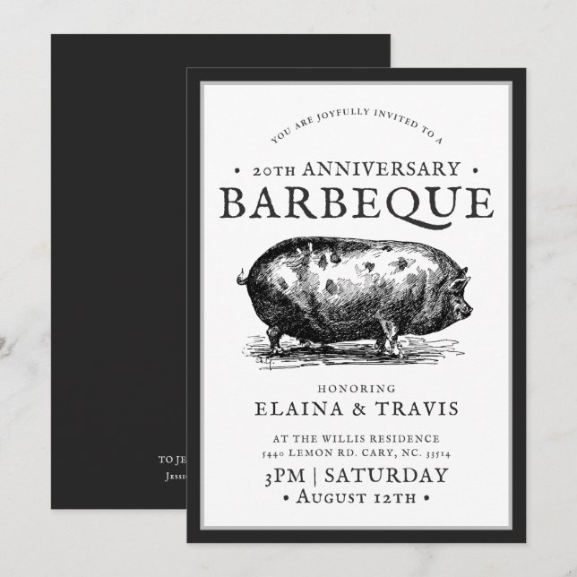 Vintage Style | Anniversary | BBQ Pig Roast Invitation (Front/Back)