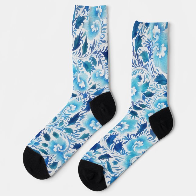 Vintage Style Aqua Blue Art Socks (Left)