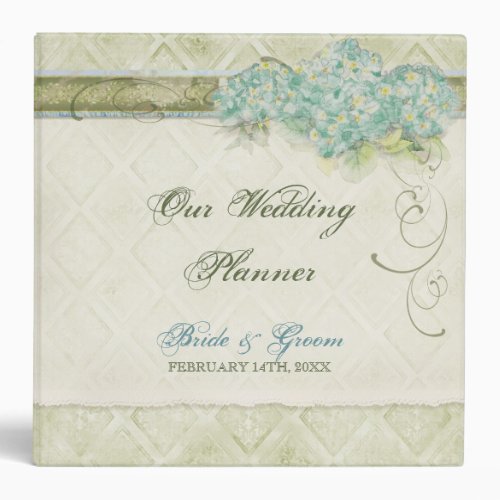 Vintage Style Aqua Floral Hydrangea Swirl Damask 3 Ring Binder