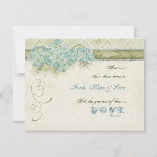 Vintage Style Aqua Floral Hydrangea Swirl Damask RSVP Card