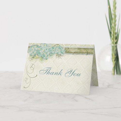 Vintage Style Aqua Floral Hydrangea Swirl Damask Thank You Card