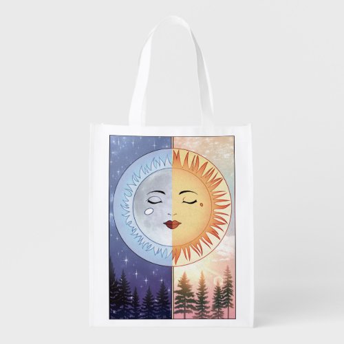 Vintage style art Moon and Sun Grocery Bag