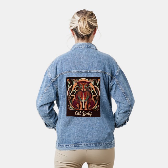 Vintage Style Art Nouveau Cat Lady  Denim Jacket (Model)