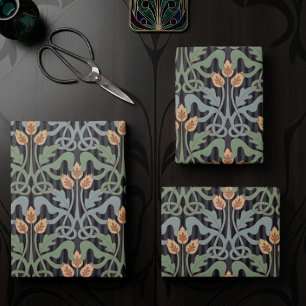 Vintage Style Art Nouveau Floral Wrapping Paper Sheets