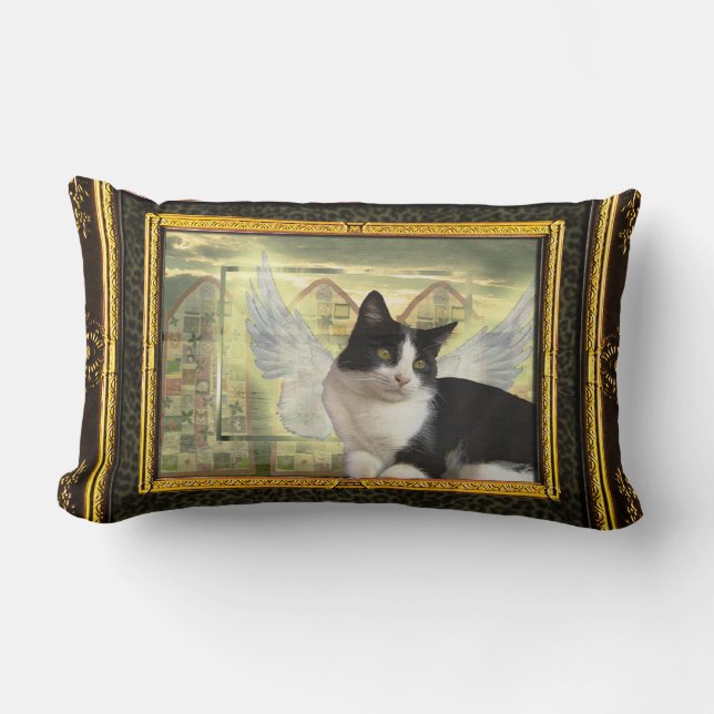 Vintage Style Art Pillow with Cat Angel (Front)