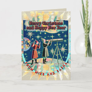 Vintage Style Astronomers Christmas Telescope Sky Note Card