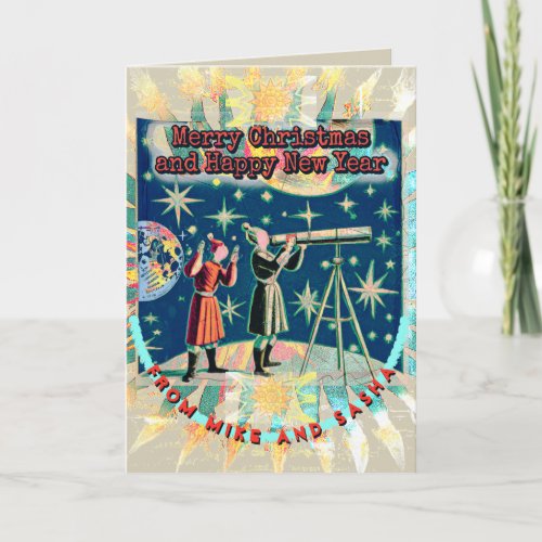 Vintage Style Astronomers Christmas Telescope Sky  Note Card