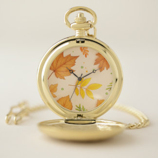 "Vintage Style Autumn Leaves Pocket Watch" Watch