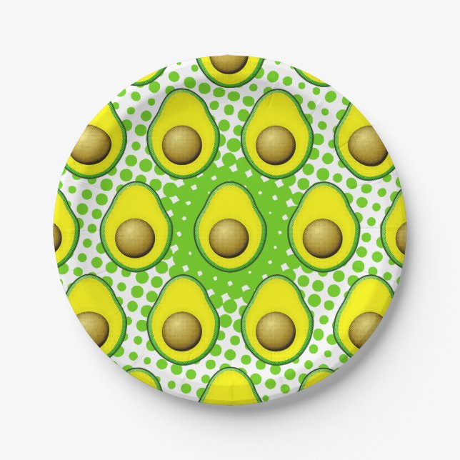 Vintage Style Avocado Drawing Paper Plates (Front)