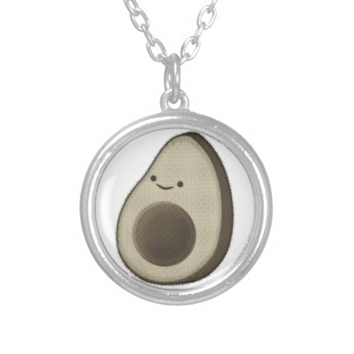 Vintage Style Avocado Drawing Silver Plated Necklace