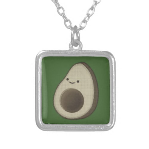 Vintage Style Avocado Drawing Silver Plated Necklace