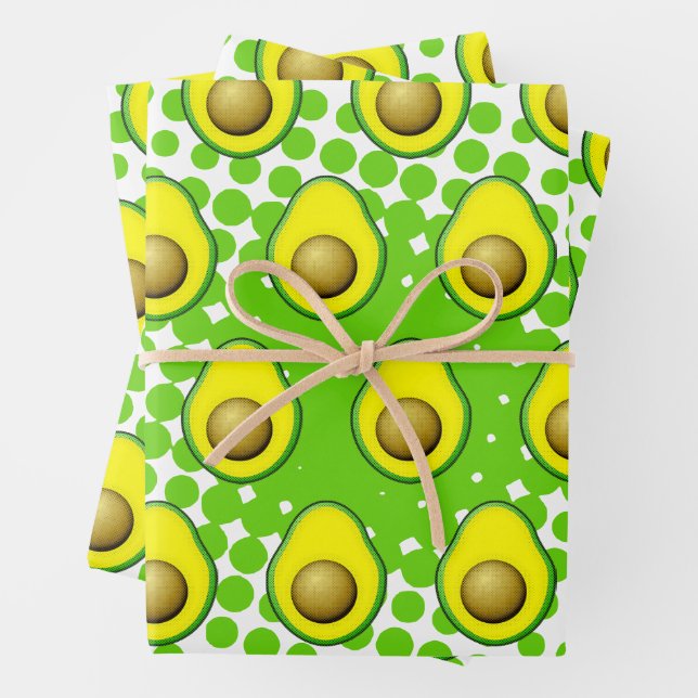 Vintage Style Avocado Drawing Wrapping Paper Sheets (In situ)