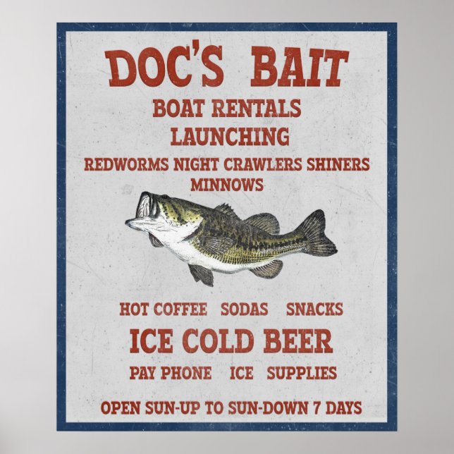 Vintage Style Bait Shop Fishing Poster (Front)