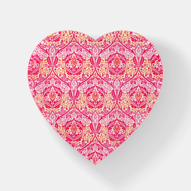 Vintage Style Baroque Pink Pattern Heart Paperweight (Front)