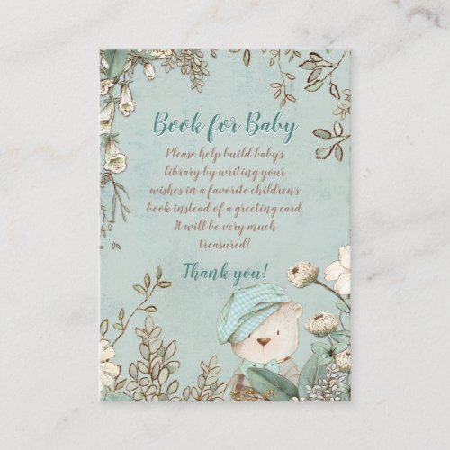 Vintage Style Bear Florals Book For Baby Shower Enclosure Card