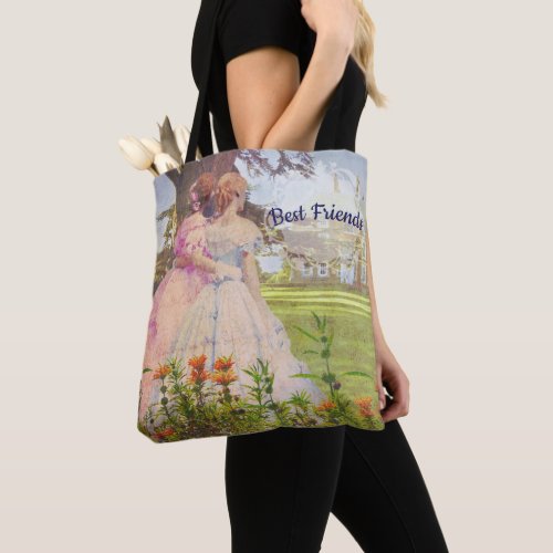 Vintage Style Best Friends Walking in Garden Tote Bag