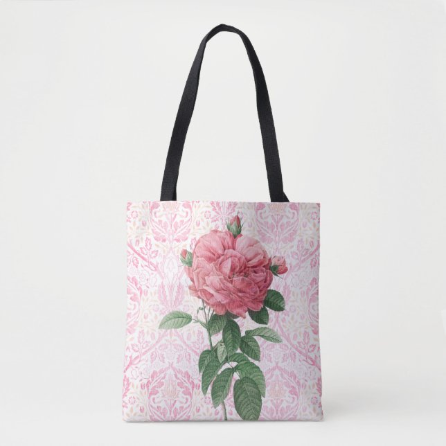 Vintage Style Big Pink Rose Flower Tote Bag (Front)