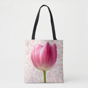Vintage Style Big Pink Tulip Flower Tote Bag