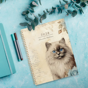 Vintage-style Birman Cat Personalized Planner