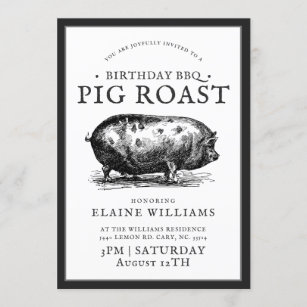 Vintage Style   Birthday BBQ Pig Roast Party Invitation