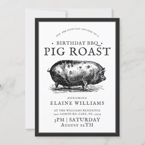 Vintage Style  Birthday BBQ Pig Roast Party Invitation