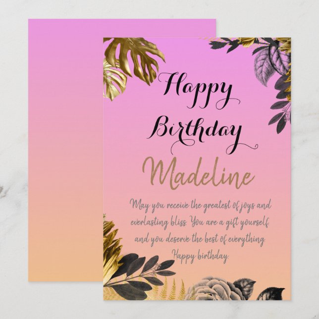 Vintage style birthday card pink gradient (Front/Back)