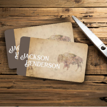 Vintage Style Bison Art Brown Rustic  Business Card by annpowellart at Zazzle