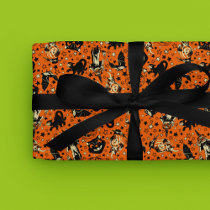 Vintage Style Black and Orange Halloween Wrapping Paper