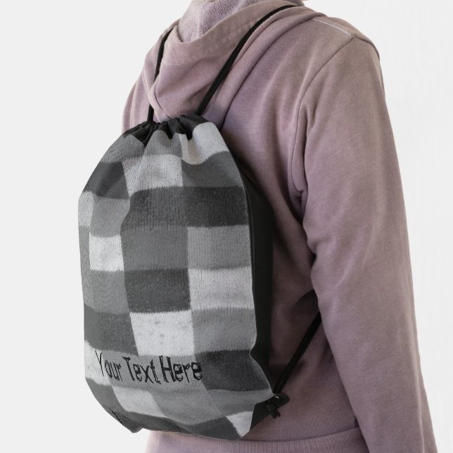 vintage style black and white knitted patchwork drawstring bag (Insitu)